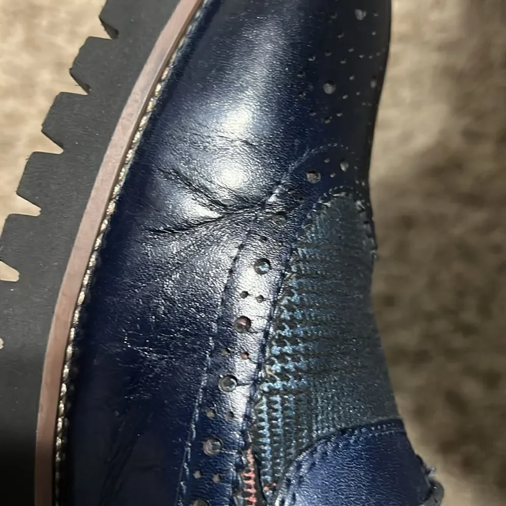 🔥🔥 STACY ADAMS  Baxley Oxford Derby Wingtip Shoes - Ink Blue - Sz‎ 13M - EUC